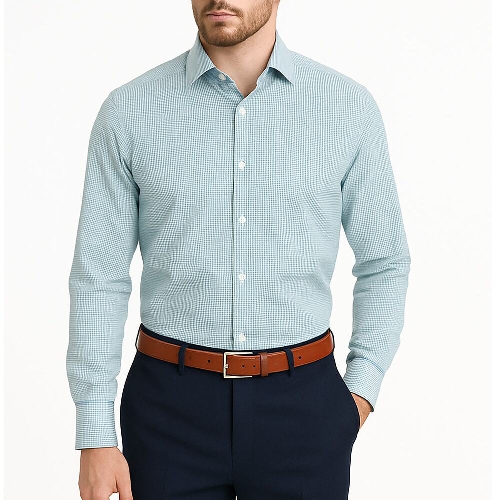 Banana Republic Non-Iron Tailored Slim Fit Button Down Shirt Green Plaid Medium